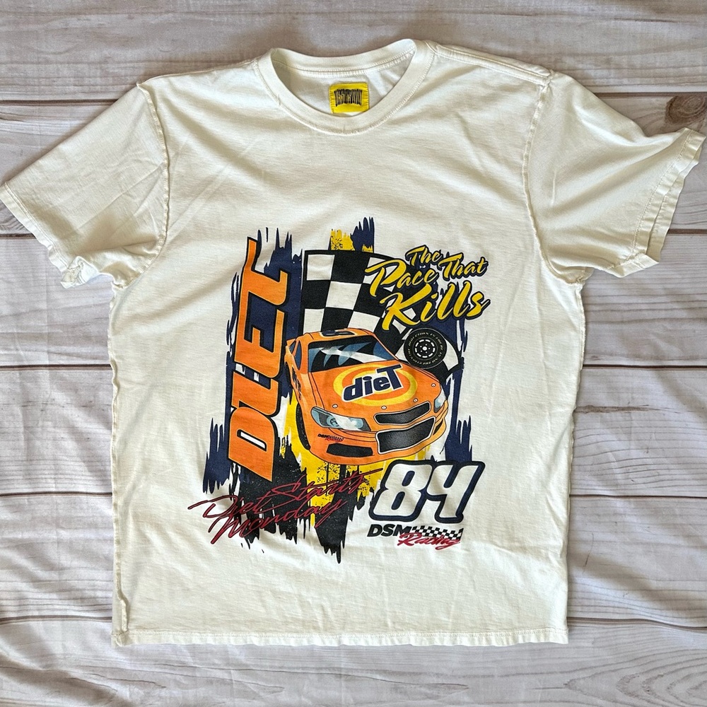 Diet Starts Monday Racing Graphic Tee Men’s Size Large NWOT